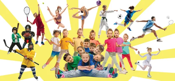 Creative collage of childrens in sport — Stock Photo, Image