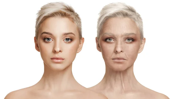 Bellissimo viso femminile, concetto di cura della pelle e sollevamento — Foto Stock