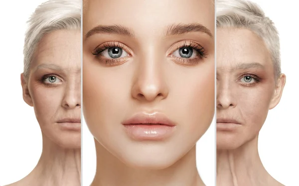 Hermosa cara femenina, concepto de cuidado de la piel y elevación —  Fotos de Stock