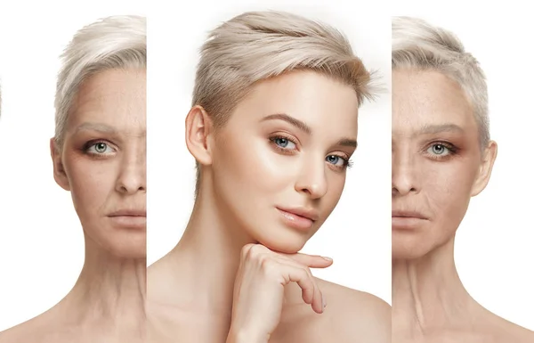 Hermosa cara femenina, concepto de cuidado de la piel y elevación —  Fotos de Stock