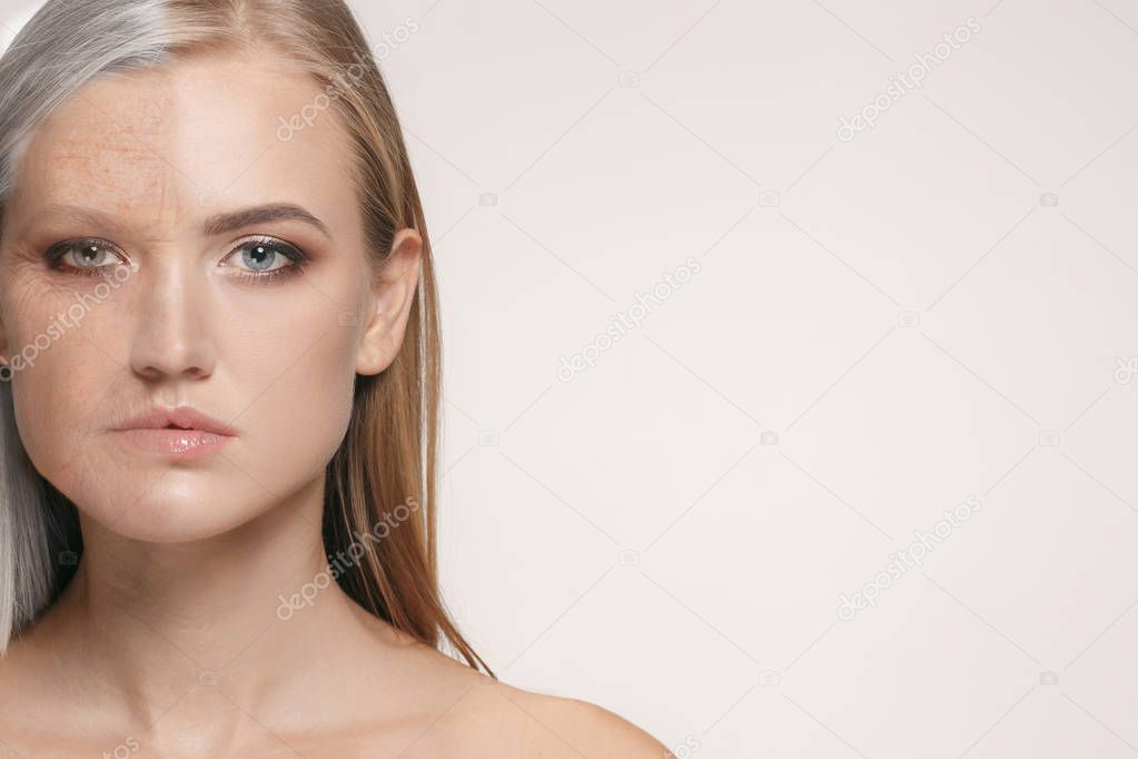 Beautiful female face, concept of skincare and lifting