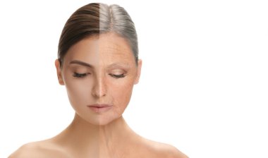 Güzel kadın yüzü, cilt bakımı ve kaldırma kavramı