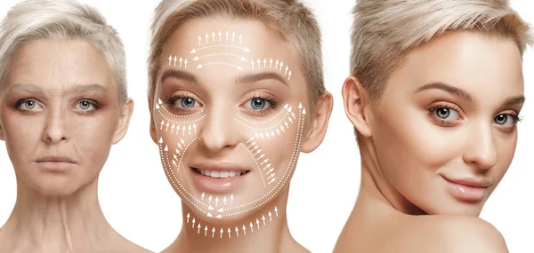 Beautiful female face, concept of skincare and lifting — Stock Photo, Image