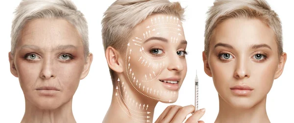 Beautiful female face, concept of skincare and lifting — Stock Photo, Image