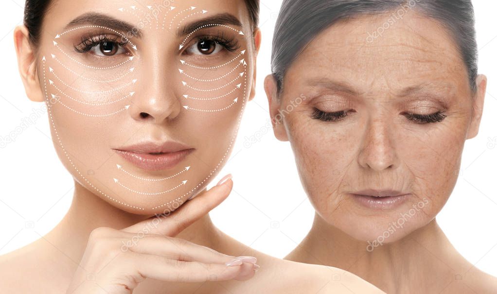 Beautiful female face, concept of skincare and lifting
