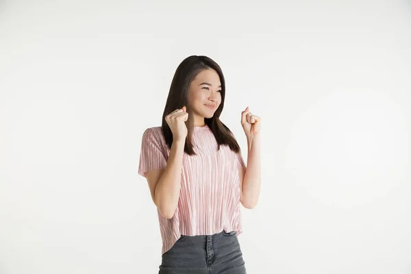 Belle ragazze half-length ritratto su sfondo bianco studio — Foto Stock