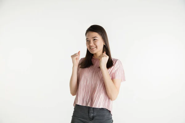 Schöne Mädchen halblanges Porträt auf weißem Studiohintergrund — Stockfoto