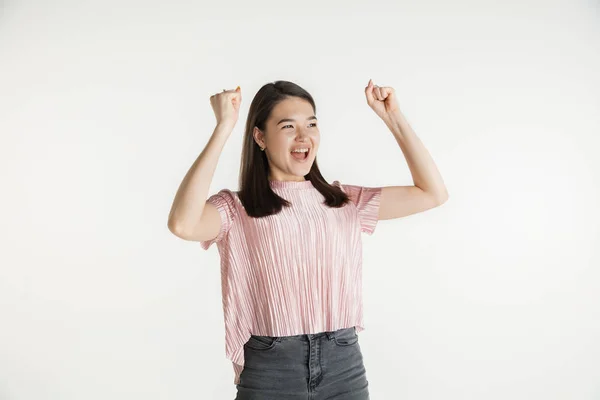 Belle ragazze half-length ritratto su sfondo bianco studio — Foto Stock