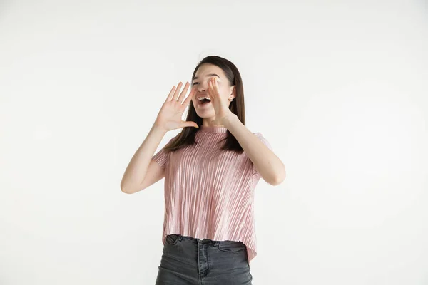 Belle ragazze half-length ritratto su sfondo bianco studio — Foto Stock