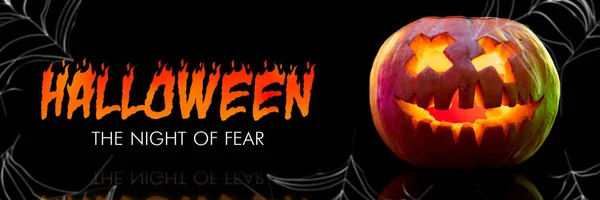 Scary pumpkin on black background, the night of fear — Stock Photo, Image