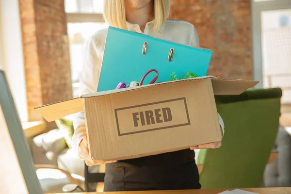 Young businesswoman fired, looks upset — Stock Photo, Image