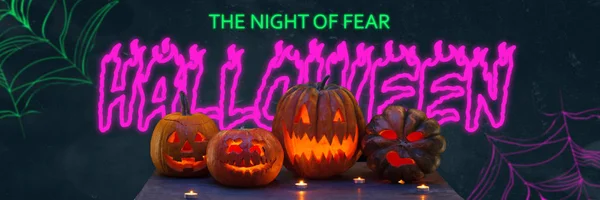 Scary pumpkins on black background, the night of fear — Stock Photo, Image