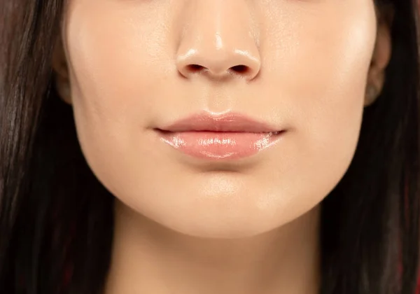 Beautiful young womans full lips close-up, perfect skincare concept — Stock Photo, Image