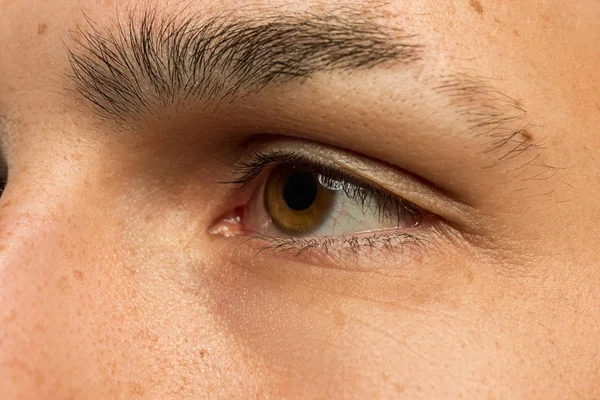 Caucasian young mans close up shot on blue background — Stock Photo, Image