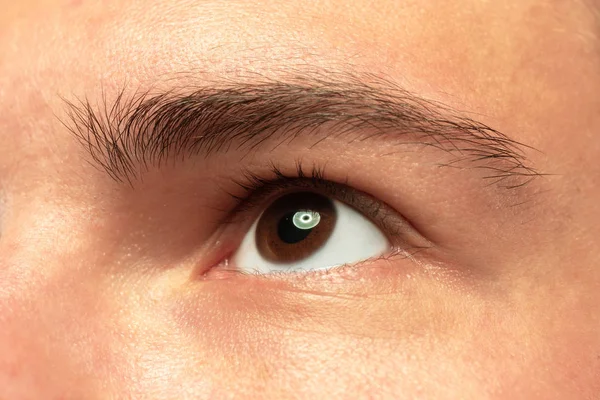 Caucasian young mans close up shot on green background — Stock Photo, Image