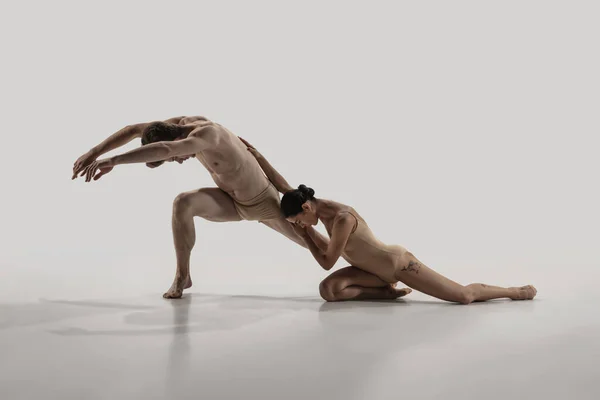 De groep moderne balletdansers. Hedendaagse kunst ballet. Jonge flexibele atletische mannen en vrouwen. — Stockfoto