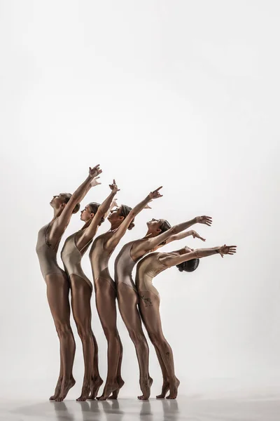 Skupina moderních baletních tanečnic. Balet současného umění. Mladí flexibilní atletičtí muži a ženy. — Stock fotografie