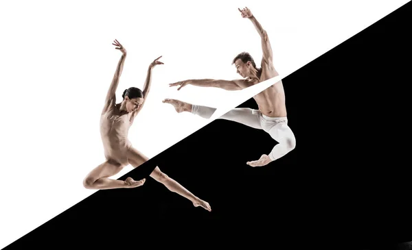 Moderní baletní tanečnice. Balet současného umění, černobílý — Stock fotografie