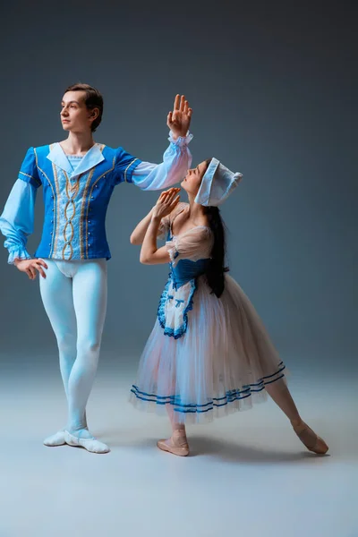 Young and graceful ballet dancers as Cinderella fairytail characters.