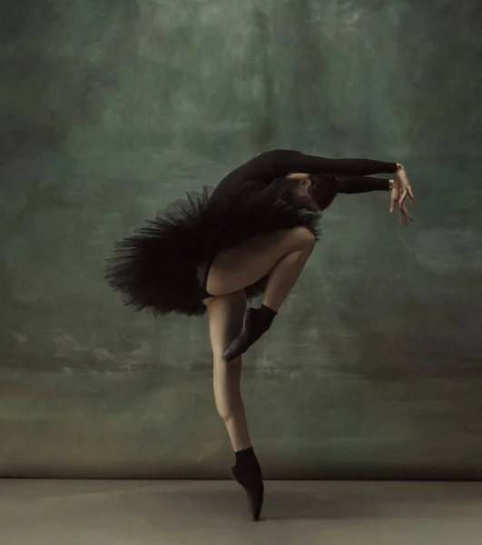 Joven elegante bailarina tierna sobre fondo oscuro estudio —  Fotos de Stock