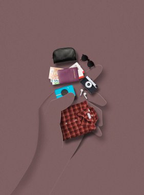 Modern tasarım. Çağdaş sanat kolajı, kağıt kesme elementleri ile modelleme.