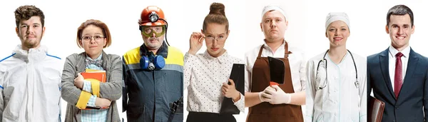 Retrato de personas de diferentes profesiones aisladas en el fondo blanco del estudio — Foto de Stock