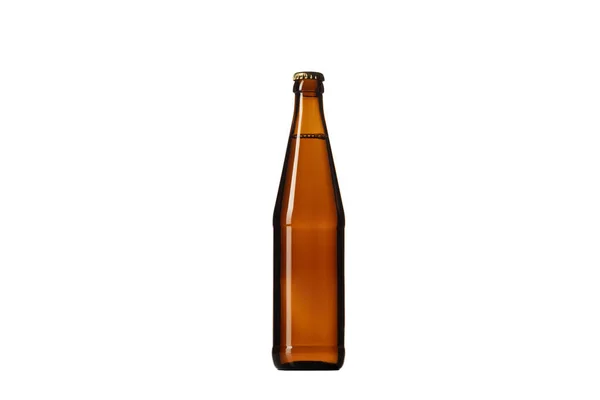 Bottiglia di birra vuota color oro. isolato su sfondo bianco monolocale — Foto Stock
