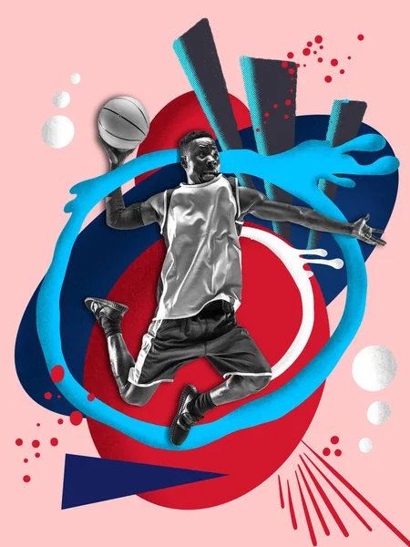 Молодий баскетболіст з барвистими малюнками мистецтва в стилі коміксів — стокове фото