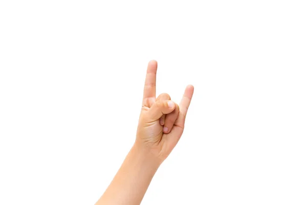 Kinderen hand, palm gebaar geïsoleerd op witte studio achtergrond — Stockfoto