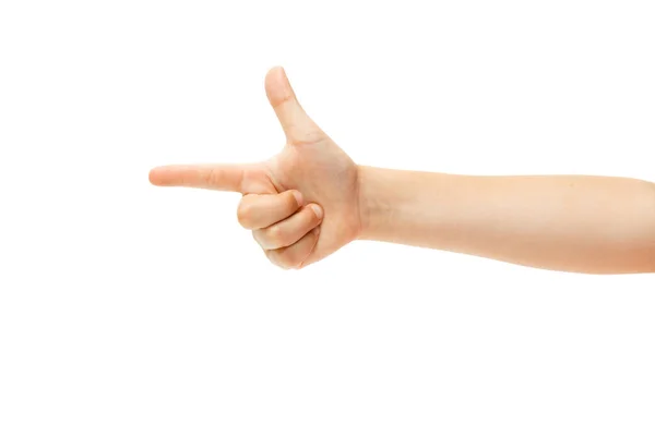 Παιδικό χέρι, παλάμη gesturing απομονώνονται σε λευκό φόντο στούντιο — Φωτογραφία Αρχείου