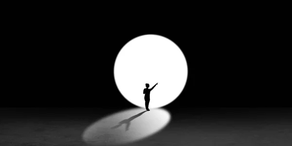 Silhouette of man walking in the night toward the light, view from above — Stock Photo, Image