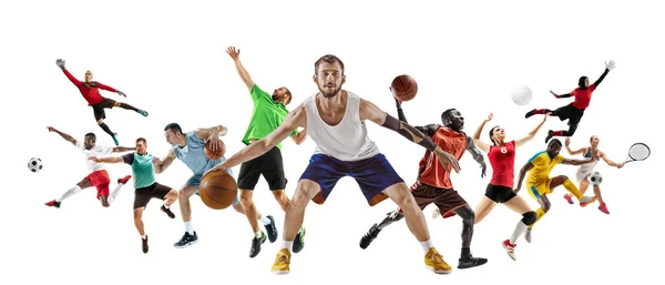 Sportcollage von Profisportlern oder Spielern isoliert auf weißem Hintergrund, Flyer — Stockfoto