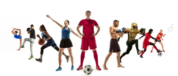 Sportcollage von Profisportlern oder Spielern isoliert auf weißem Hintergrund, Flyer — Stockfoto