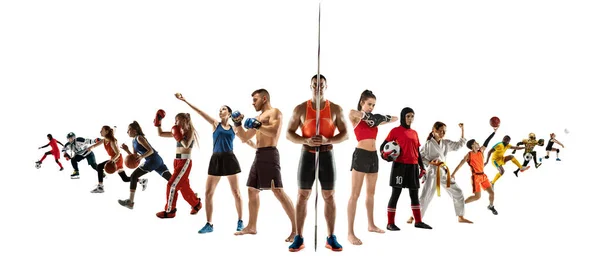 Sport collage van professionele atleten of spelers geïsoleerd op witte achtergrond, flyer — Stockfoto