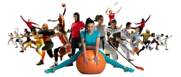 Sport collage of professional athletes or players isolated on white background, flyer — Stock Photo, Image