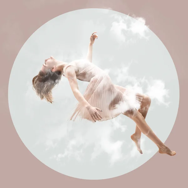 Mid-air beauty. Full length studio shot of attractive young woman hovering in air and keeping eyes closed — Stock Image Mid-air beauty. Full length studio shot of attractive young woman hovering in air and keeping eyes closed Stock Image