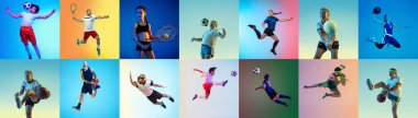 Profesyonel sporcuların spor kolajı ya da neon renkli arka plan