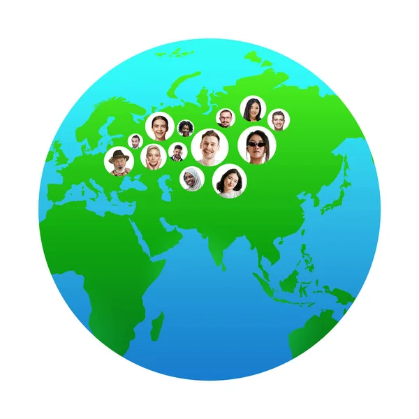 Világméretű térképészet - Föld nemzetközi koncepció, amely összeköti az embereket világszerte — Stock Fotó