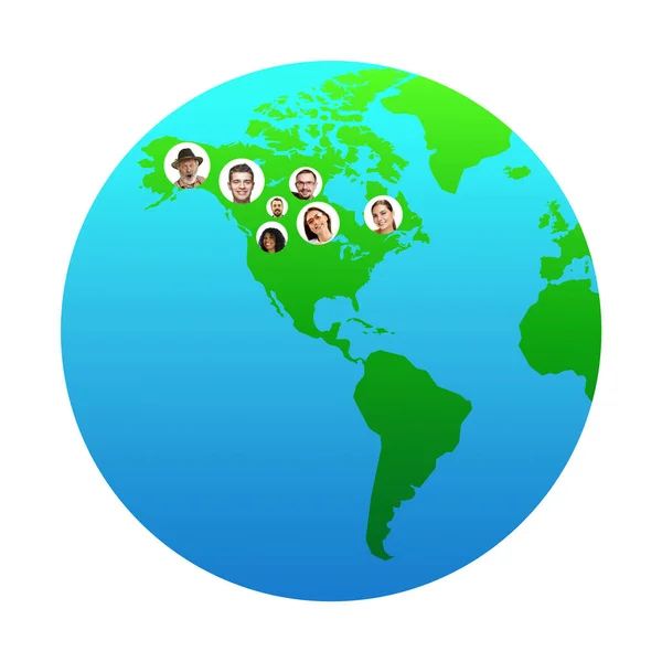 Dünya çapında küresel haritacılık - Dünya çapında uluslararası kavram, dünyanın her yerindeki insanları birbirine bağlıyor — Stok fotoğraf