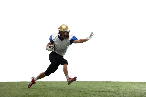 American football player in action isolated on white studio background — Stock Photo, Image