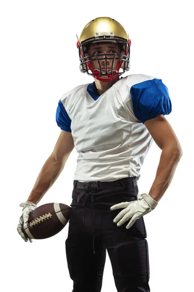 American football player in action isolated on white studio background — Stock Photo, Image