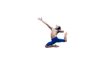 Modern dansçı, sanat tefekkür dansı, duyguların mavi ve beyaz kombinasyonu.
