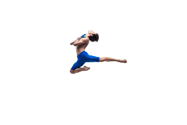 Bailarina moderna, art contemp dance, combinación azul y blanco de emociones — Foto de Stock