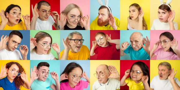 Collage av porträtt av ungdomar på flerfärgad bakgrund — Stockfoto