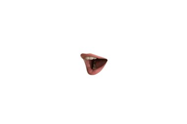 Close-up view of female mouth wearing lipstick isolated on white studio background clipart