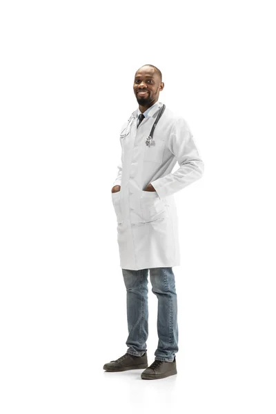 African-american doctor isolated on white background, professional occupation — Stock Photo, Image