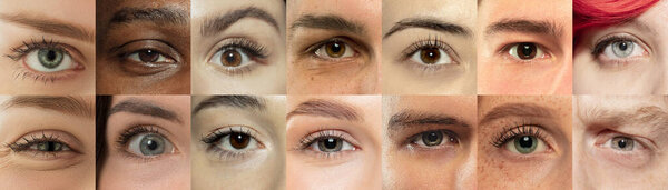 Set, collage of different types of male and female eyes