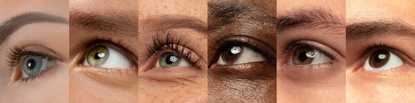 Комплект, коллаж различных типов мужских и женских глаз