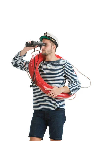 Caucasico marinaio maschio in uniforme isolato su sfondo bianco studio — Foto Stock