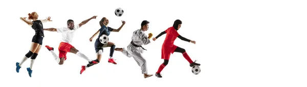 Colagem esportiva de atletas profissionais ou jogadores isolados em fundo branco, folheto — Fotografia de Stock
